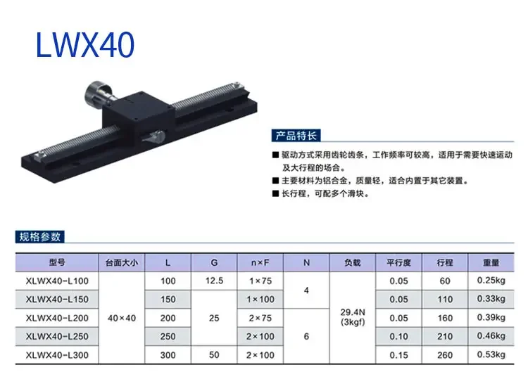 X-axis dovetail slot slide long stroke gear rack type high precision manual fine adjustment displacement platform LWX25/40