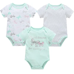 3 Pcs Baby Girls Bodyusit Short Sleeve Summer Boys Clothes 0-12 Months Cartoon Print 100% Cotton Newborn Jumpsuit