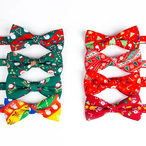 Christmas Printed Bow Tie Festive Atmosphere Santa Claus Decoration Bow Tie, Interesting and Cute Bow Tie for Boys and Girls