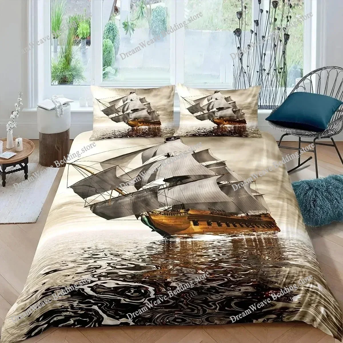 

3D Print sailboat Bedding Set Boys Girls Twin Queen King Size Duvet Cover Pillowcase Bed boys Adult Home Textileextile