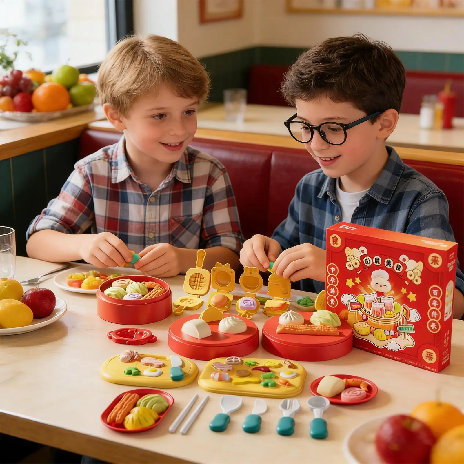 Kit di argilla da modellare Tema cucina cinese Giocattoli da cucina Kit artigianale Fai finta di cibo per ragazzi e ragazze che scolpiscono attività di festa di compleanno