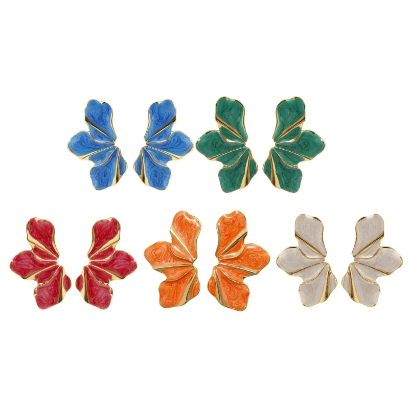 Modern Irregular Shaped Drip Oil Flower Earrings Multifuntional Fashion Accessory Ear Studs Present for Woman and Girls