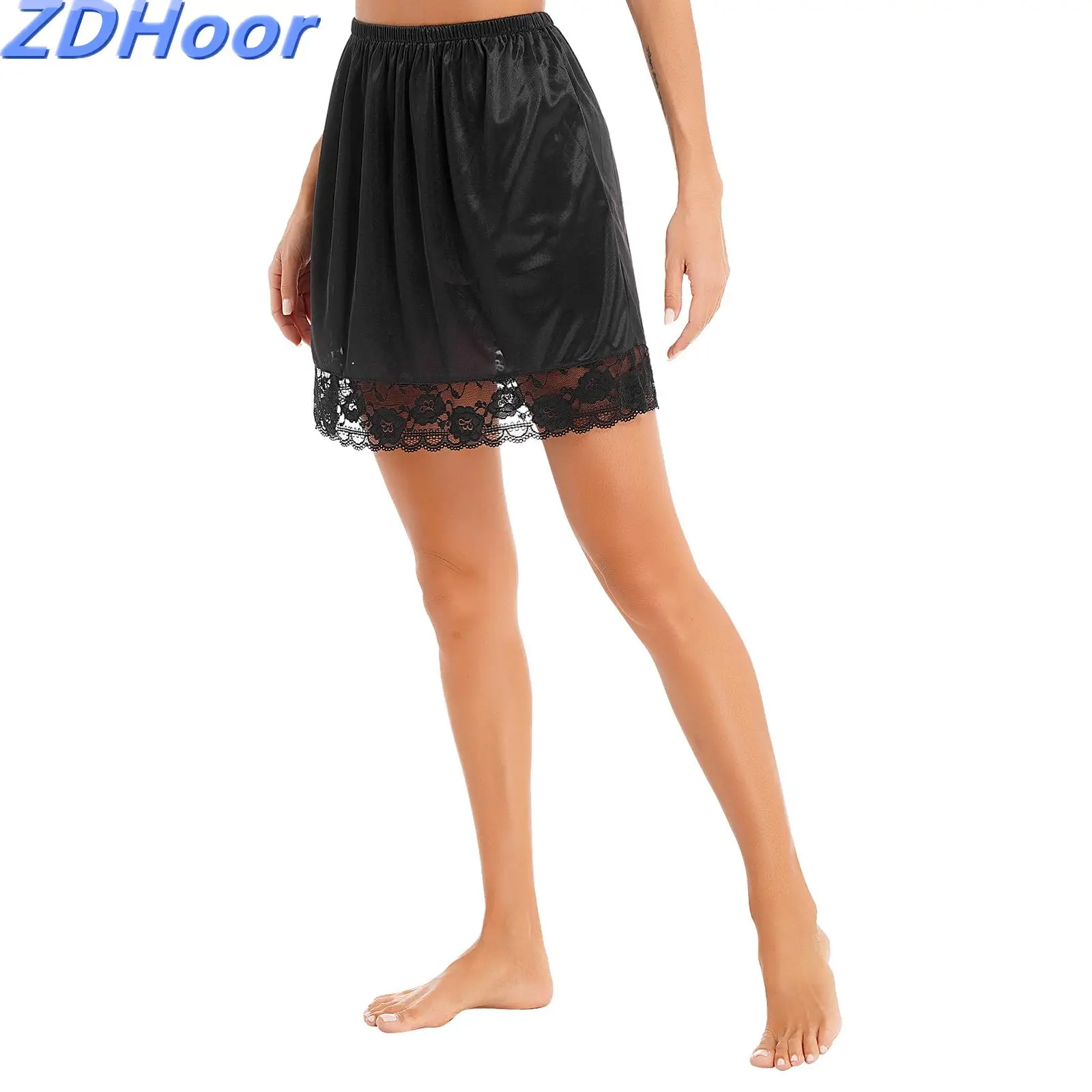 

Женская шелковая юбка-комбинация, стильная юбка-комбинация средней длины, Антибликовая юбка с кружевным подолом