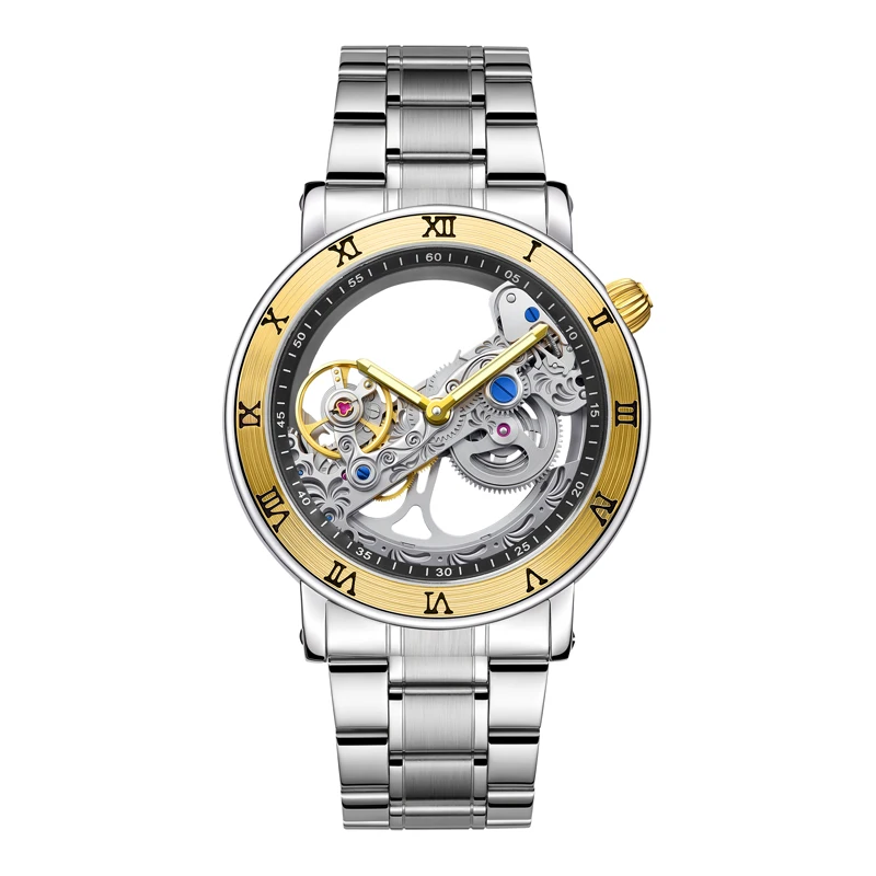 Fashion Top Men Mechanical Watch Unique Transparent Hollow Automatic Self Wind Watches Men Stainless Steel Tourbillon Watches