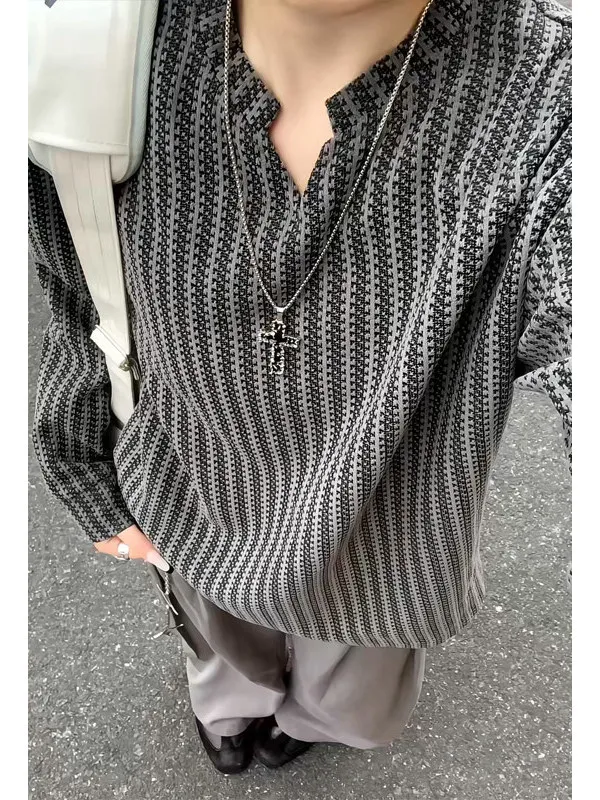 

Retro American Fibone Pattern V-ne Sweatirt Long Sve Men's Inner Wear T-irt Couple Sle Autumn Winter Lazy Sle