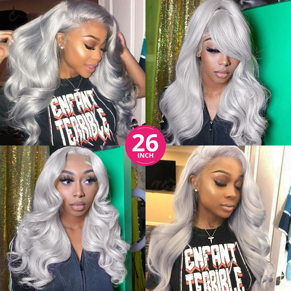 Silver Grey Body Wave Lace Front Wig 13x4 Lace Frontal Human Hair Wigs Transparent Brazilian Colored Wigs For Women Hair