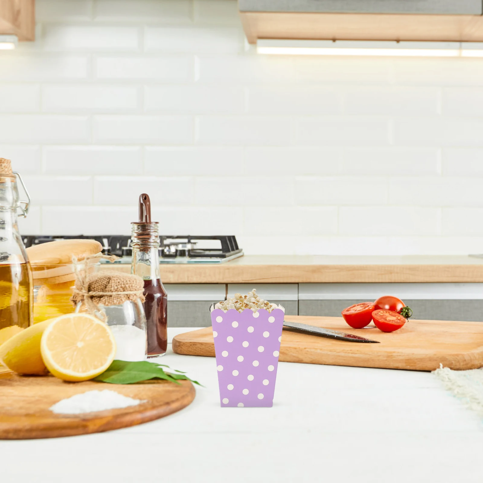 

24 Pcs Food Paper Boxes Popcorn Containers Eco Friendly Purple Wavy Edge Snack Holder Party Picnic Wedding Favors Kitchen Bar