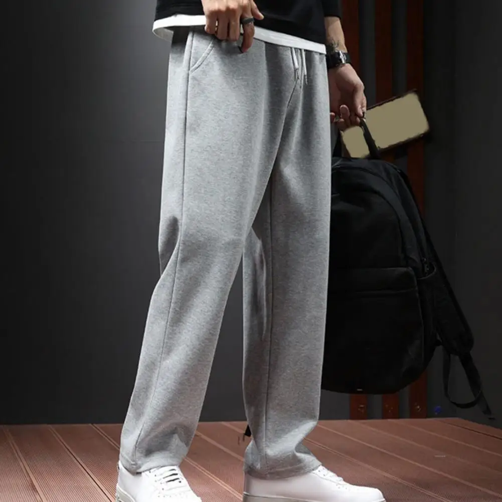 

Elastic Waist Pants Men's Autumn Casual Wide Leg Jogger Pants with Drawstring Waist Pockets for Sport Fashion Loose Fit for Male