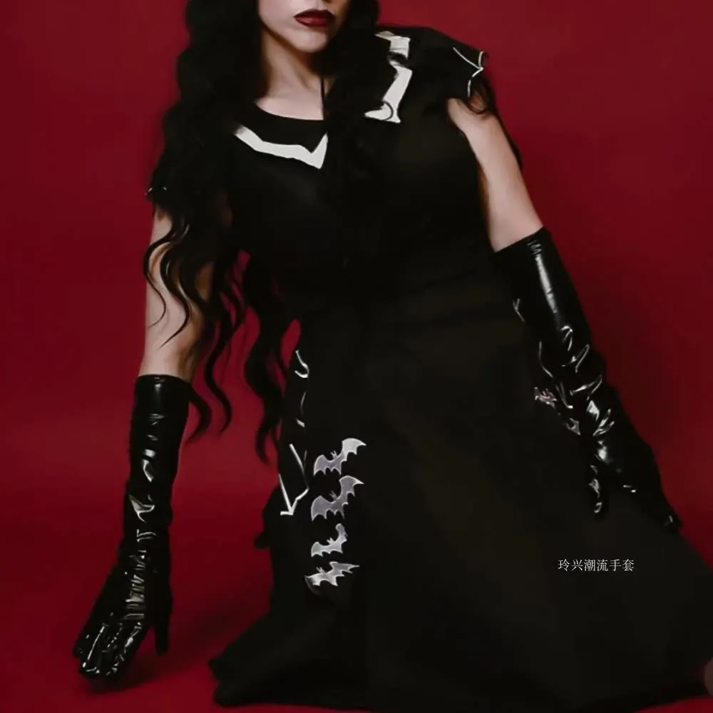 16 Zoll (40 cm) lange Handschuhe aus Leder, Lack-PU, LATEX, Fashion Tech Silver, Subkultur-Accessoires für Damen, leicht, thermisch, Cyberpunk-Stil – Detail 2