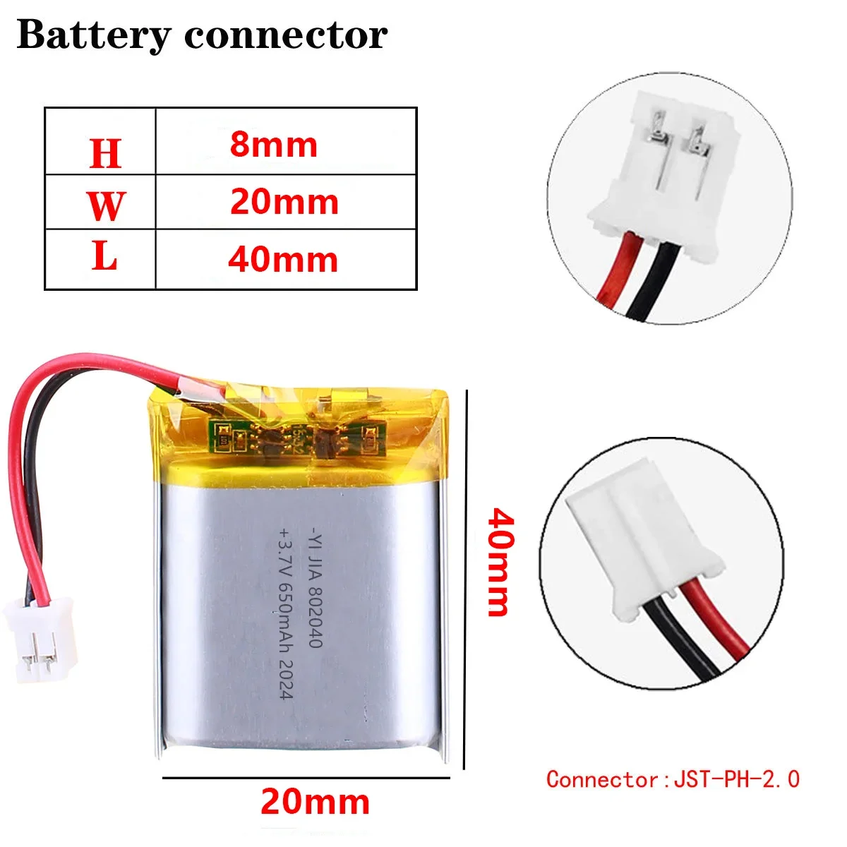 802040 Rechargeable Charging Lithium Batteries 650mAh Lithium Polymer Battery Cell 3.7V For Power Bank 802040