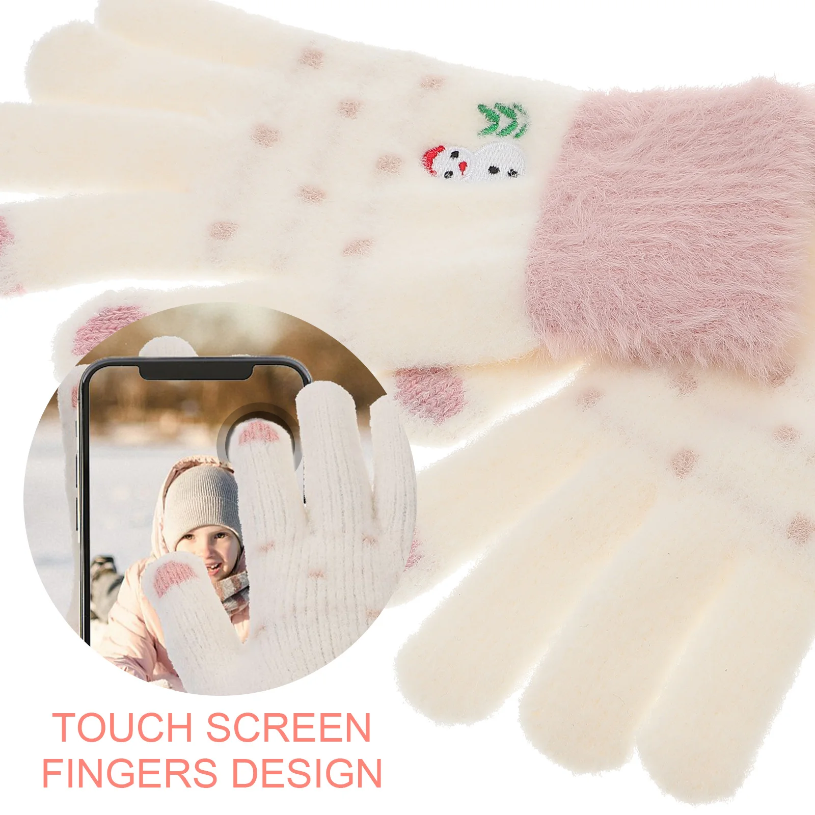زوج واحد من قفازات الشاشة للنساء بنمط عيد الميلاد، قفازات يد شتوية سميكة للاستخدام في الطقس البارد في الهواء الطلق