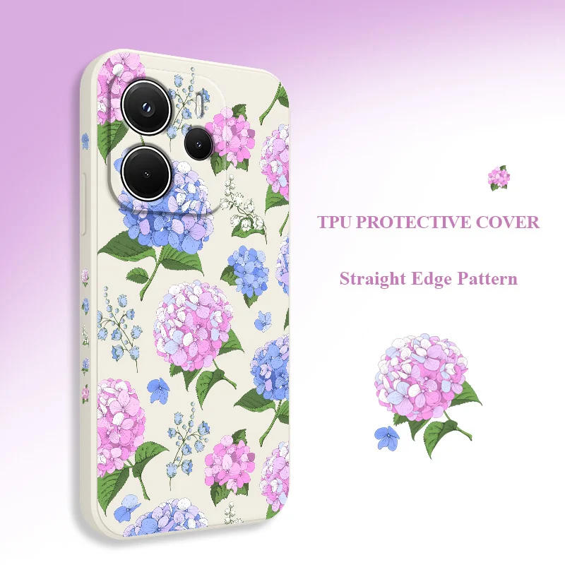 เคสโทรศัพท์ลายดอกไฮเดรนเยียสวยงาม สำหรับ Xiaomi Redmi Note 14 13 12 12S 11 11S 10 10S 9 9S 15 14C Pro Plus 4G 5G  วัสดุซิลิโคนเหลว