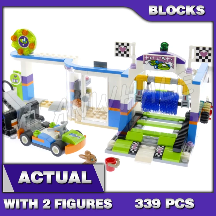 

339pcs Friends Heartlake Spinning Brushes Car Wash Gas Station Go-kart Launcher 11037 Building Blocks toys Compatible With Model