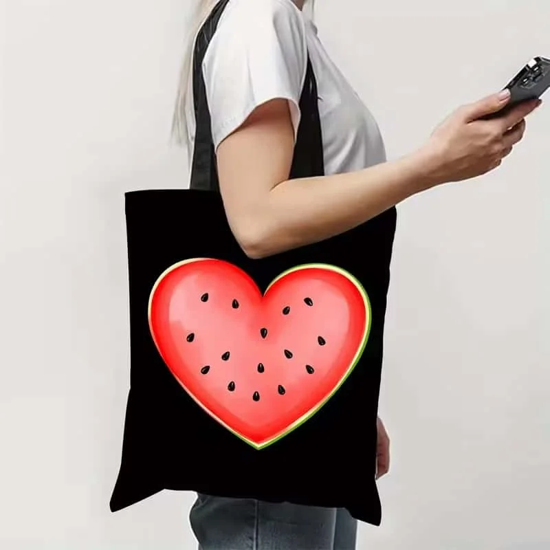 European and American Love Series Printed Canvas Tote Bag Personalized Leopard Pattern Watermelon Graffiti Commuter Tote Bag