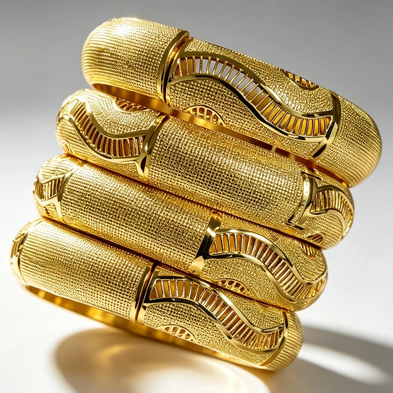 Bangls 4Pcs/lot Ethiopian Africa Gold Color Bangles For Women Flower Bride Bracelet African Wedding Jewelry Middle East Items