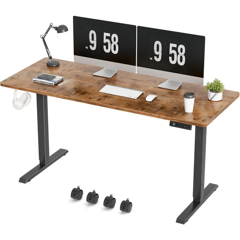 

Electric Standing Desk, 59 x 24 Inches Height Adjustable Desk with Wheels, Home Office Computer Desk with Management Box (Brown
