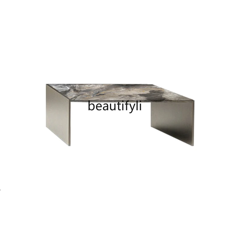 

Modern Light Luxury Marble Tea Table Designer New Hong Kong Style Model Room Italian Tea Table