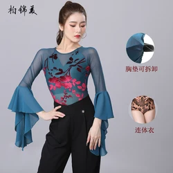 Modern dance Top New Women's Bodysuit Latin dance Fashion Floating Sleeve National Standard Dance Performance Costume Social Dan