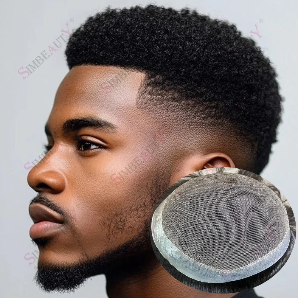 

Европейские 6 мм афро темно-черные мужские парики, плотные вьющиеся мужские волосы, протез, австралийское кружево и дышащий парик из искусственной кожи, естественная линия волос