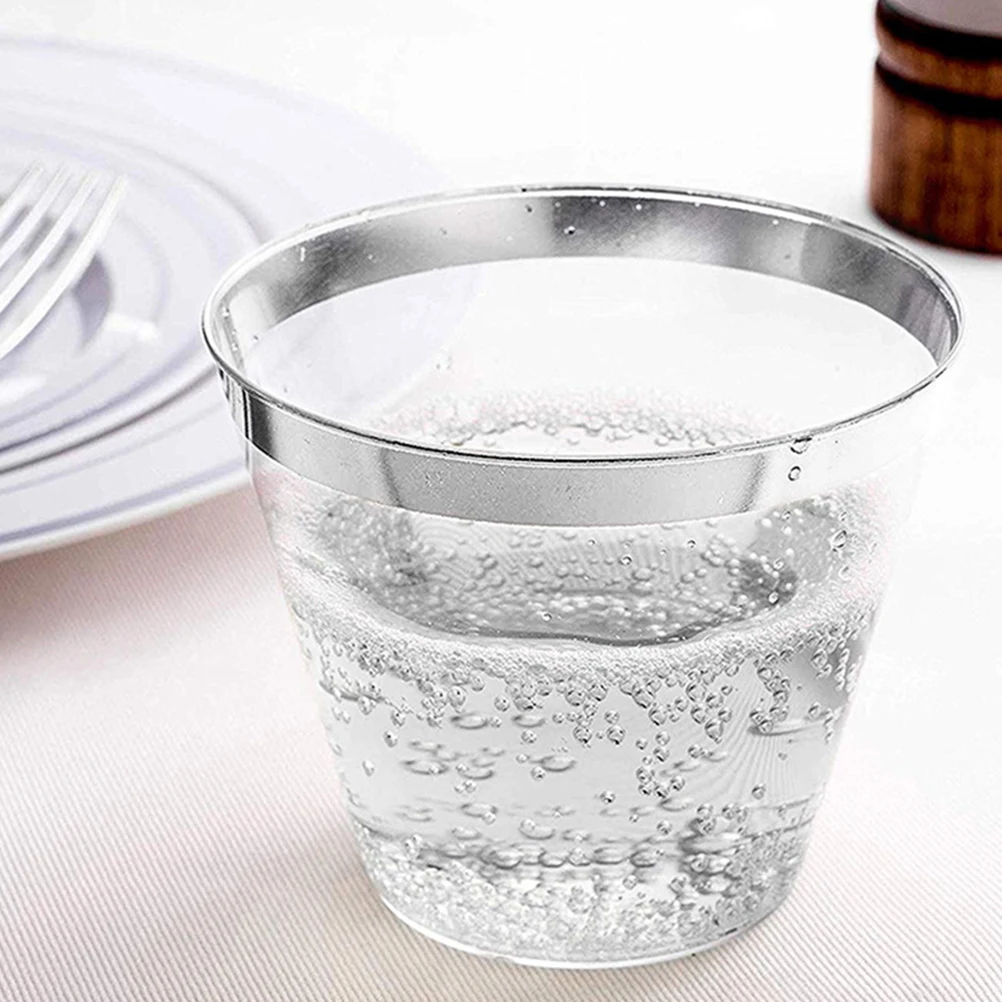 

50Pcs Disposable Plastic Drinking Cups Food Grade Large Capacity Hot Stamping Brim Party Tableware Wedding Birthday Family