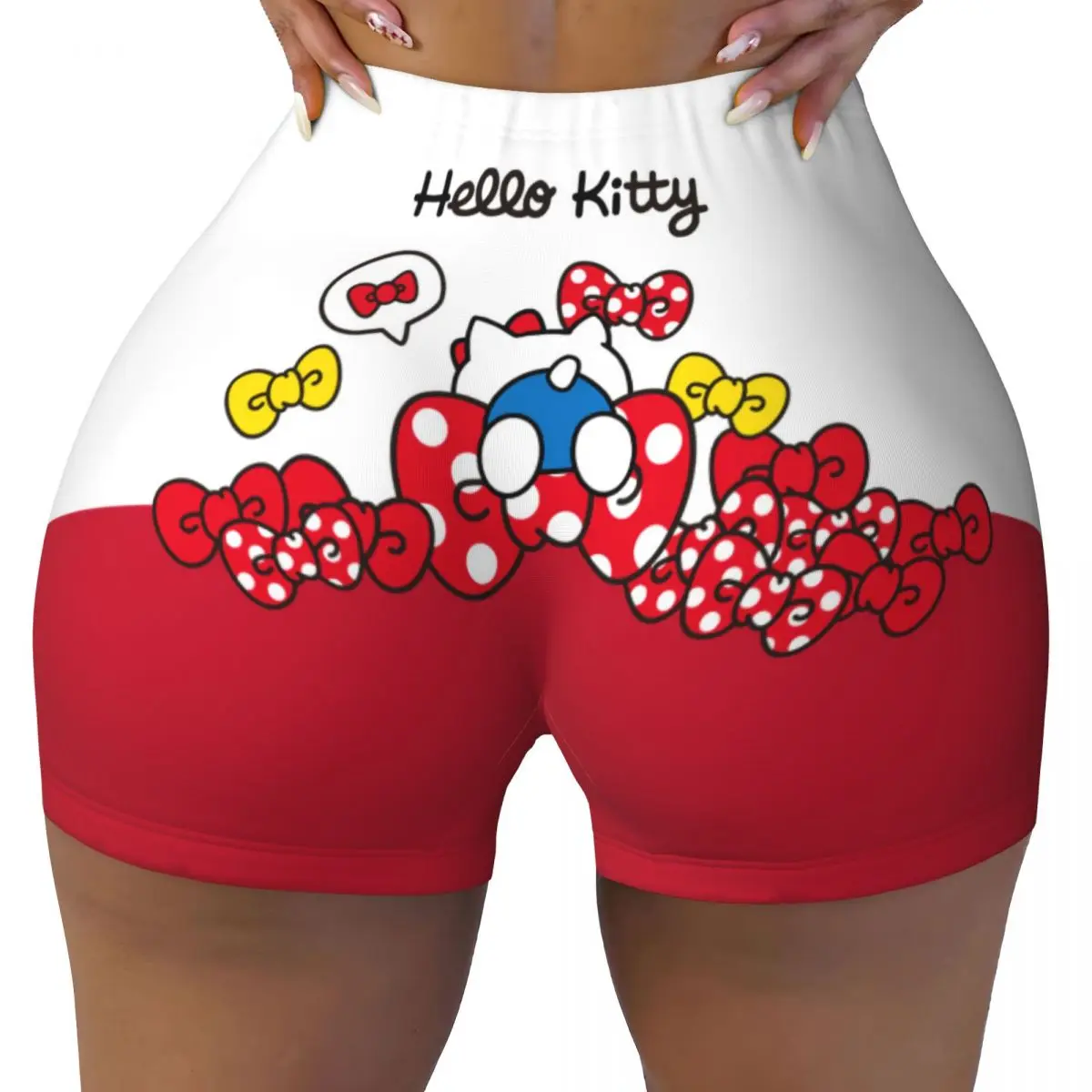 

Custom Kitty Anime White Cat Manga Cartoon Workout Shorts for Women Gym Volleyball Biker Yoga Shorts