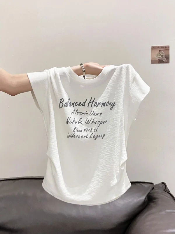 Korean Style Letter Print Short Sleeve T-Shirt Women's Summer Slimming Versatile Top Breathable Skin-Friendly Casual Wear
