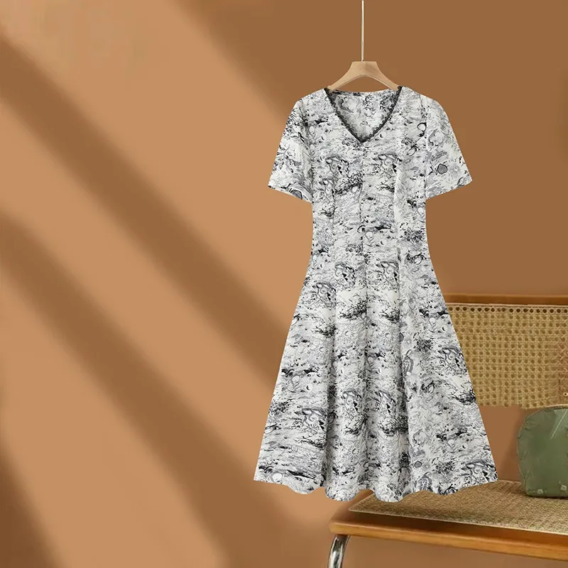 New 2024 Summer Dress For Women Plus Size Dress Casual Short Sleeve Boho Vintage Print Long Maxi Dress Women Clothing