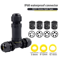 Impermeável T Forma Junction Box, Parafuso de emenda Terminal para Led Light, Jardim fio conector, 3 Way, IP68, M25, 2 Pin, 3 Pin, 4 Pin, 5 Pin