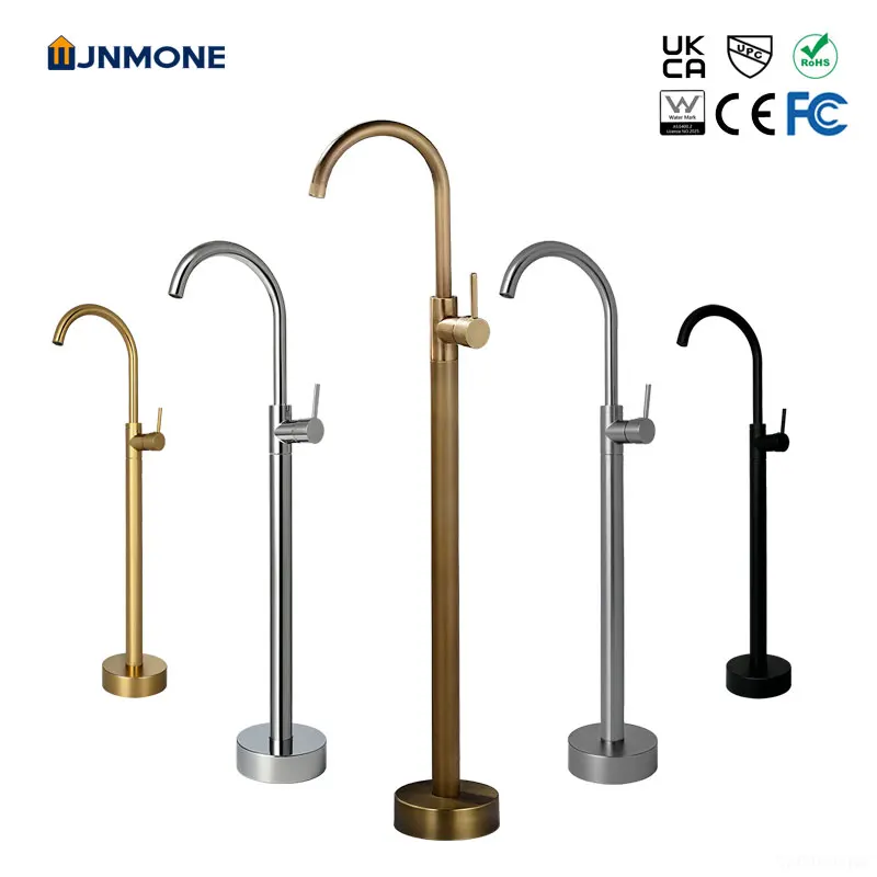 Brass Freestanding Bathtub Faucet Single-Handle Hot Cold Mixer Bathroom Bath Floor Type Column Basin Tap Wash Tub Water Faucets