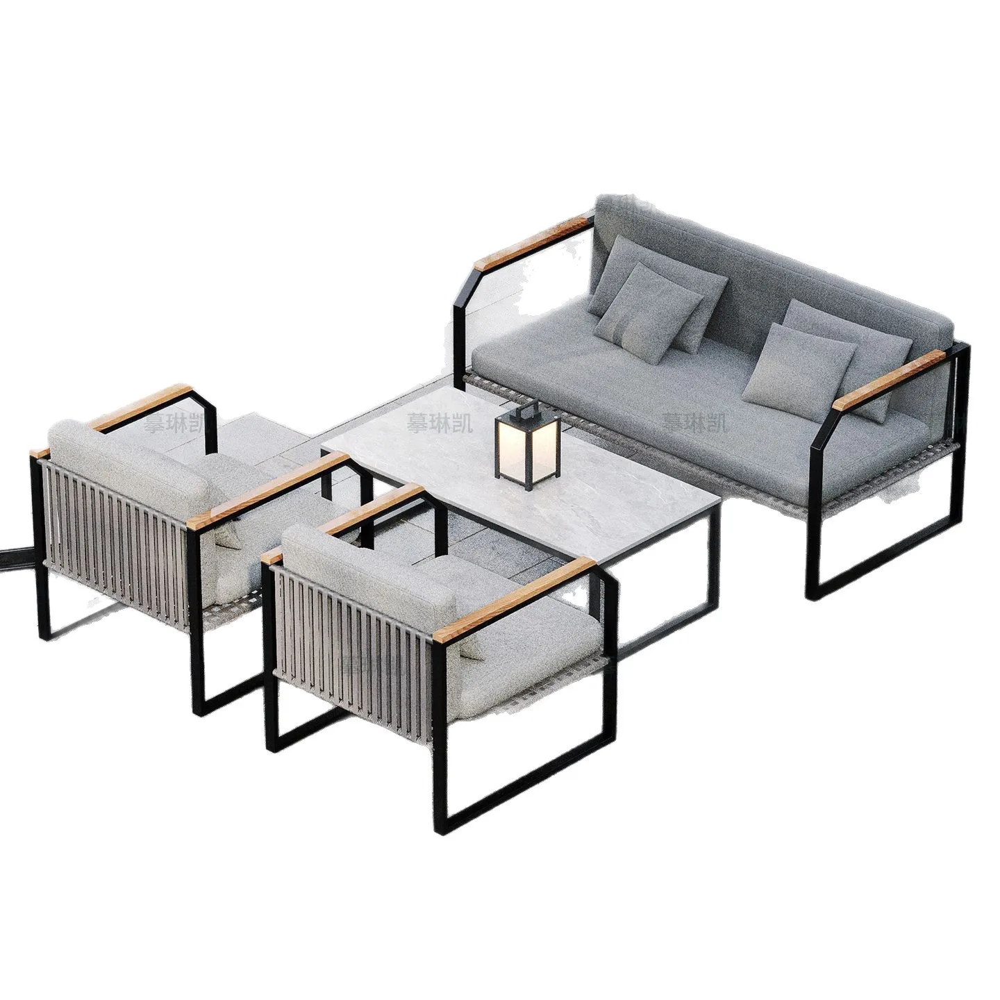 

Outdoor aluminum alloy sofa courtyard villa hotel outer pendulum rattan terrace garden villa leisure sofa coffee table