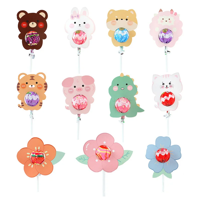 1SET Cartoon Animals Lollipop Package Cards Flowers Candy DIY Packaging Jungle Safari Birthday Party Cupcake Topper Decoration