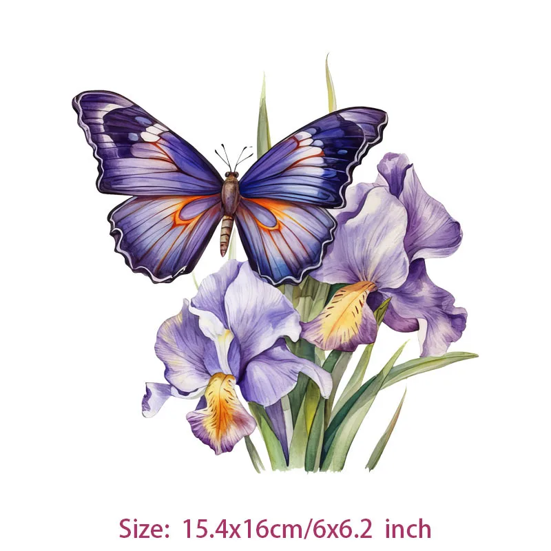 16cmButterfly flower Themed Decals Iron-on Appliques Transfer Stickers Suitable for DIY T-Shirts Cowboy Hats Backpack Decoration