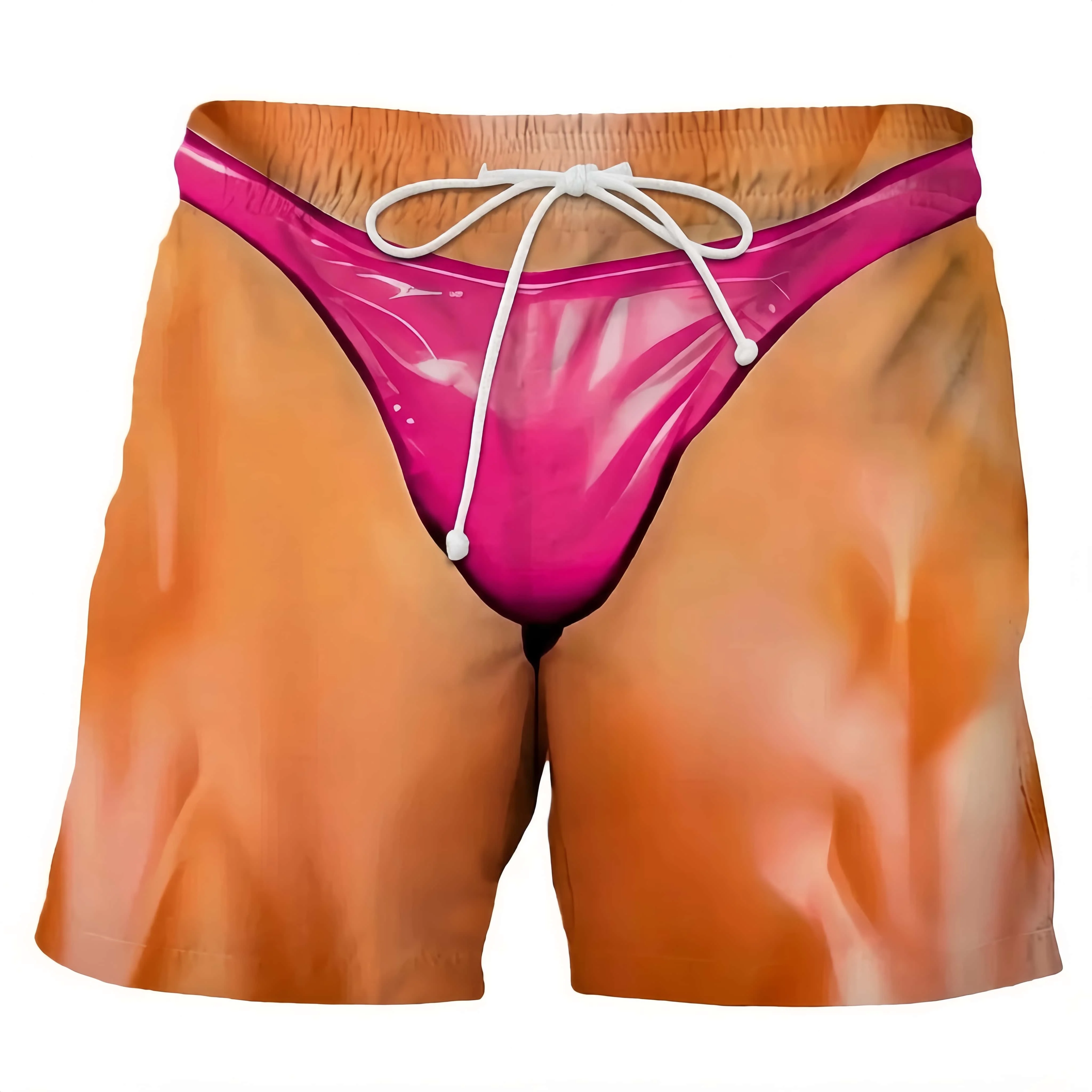 Creative 3D Simulation Thong Printed Men's Beach Shorts Funny Visual Inspiration Party Fun Casual Pants Lightweight Quick Drying