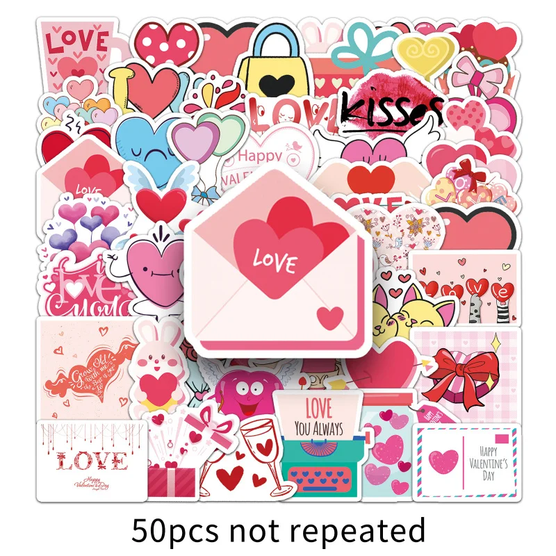 50Zhang Notebook Valentine's Day Graffiti  Holiday Goo Card CreativeDIYLuggage Scooter Stickers