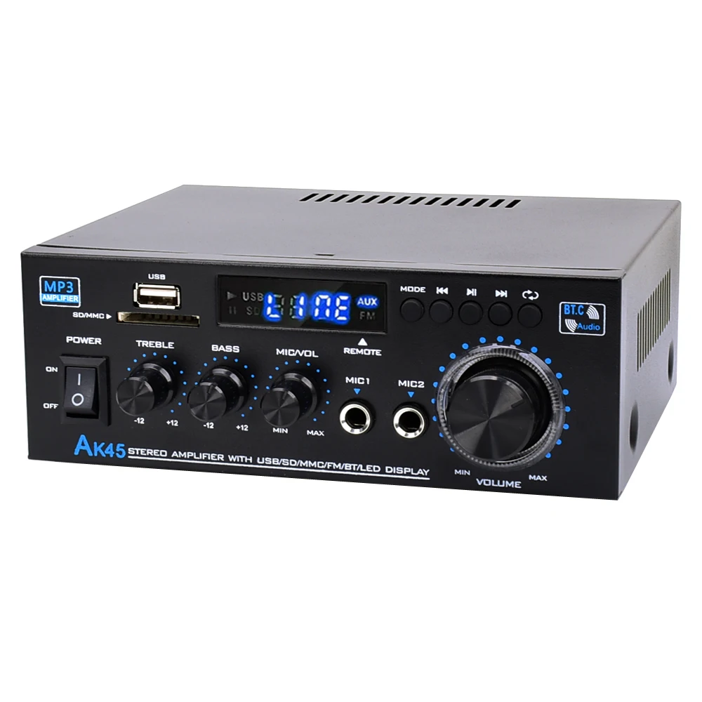 Woopker Amplifier AK45 HiFi Digital Amplifier Max Power 90Wx2 Channel 2.0 Bluetooth Surround Sound AMP Speaker for Home Car