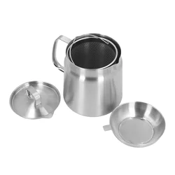 Oil Filter Pot Stainless Steel Oil Strainer Pot with Fine Mesh Strainer Fry Basket 1.5L-2L Storage Can Grease Container Kitchen