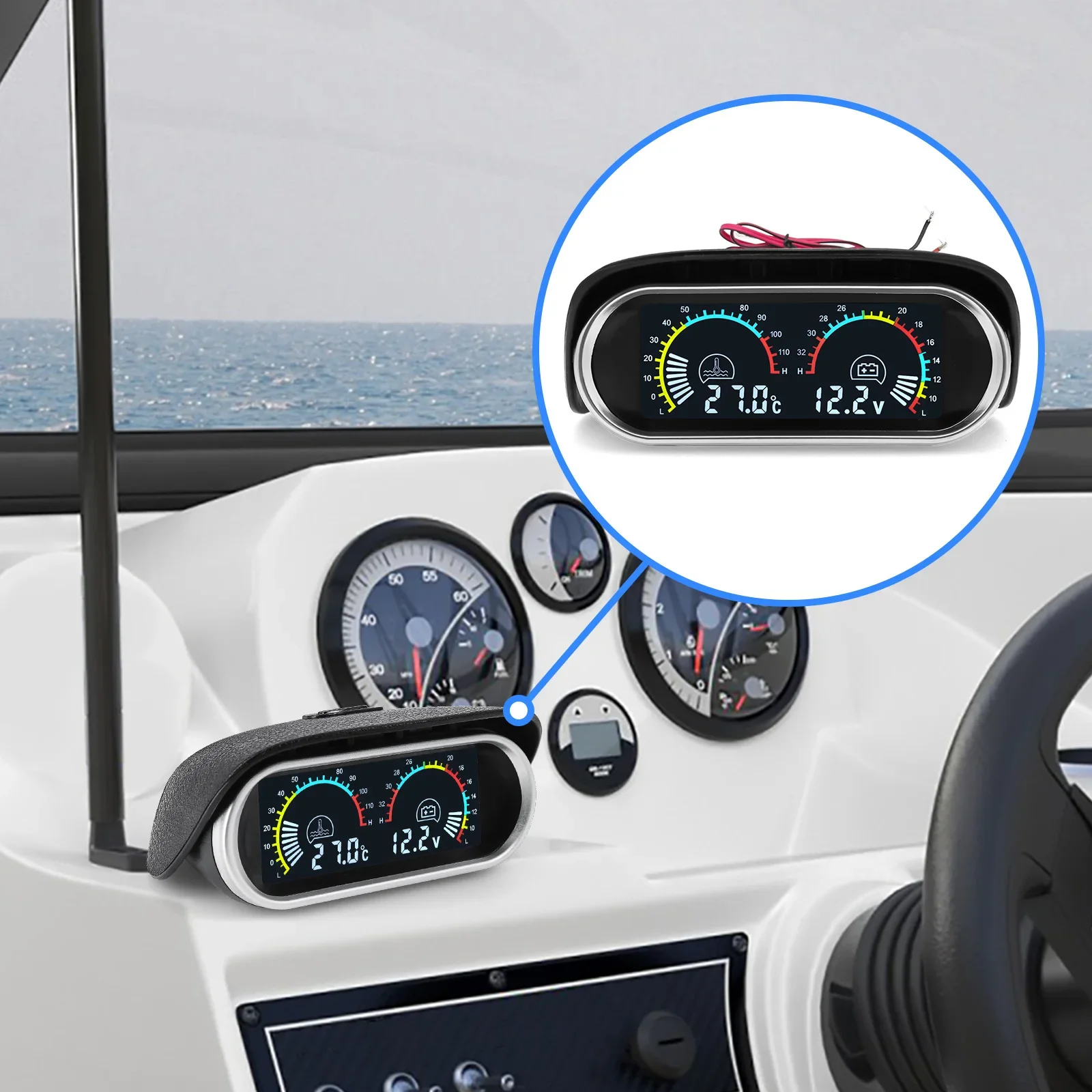 2In 1 Universal Car Horizontal Fuel Gauge & Water Temperature & Voltage 12v Voltmeter Oil Press Digital LCD RPM Tachometer 9~36v view 4