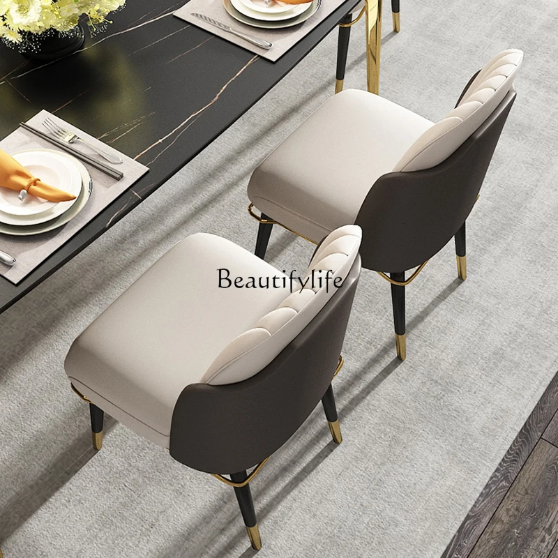 Nordic Light Luxury Solid Wood Leather Dining Chair Post-Modern Simple Leisure Double Backrest Ghost Chair