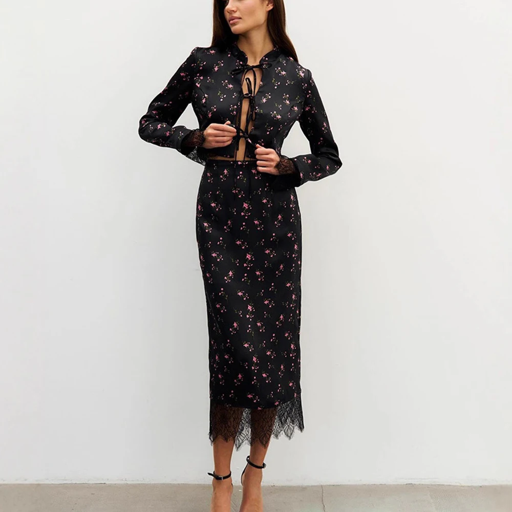 Elegant Vintage 2-Piece Dress Set for Women with Lace Details