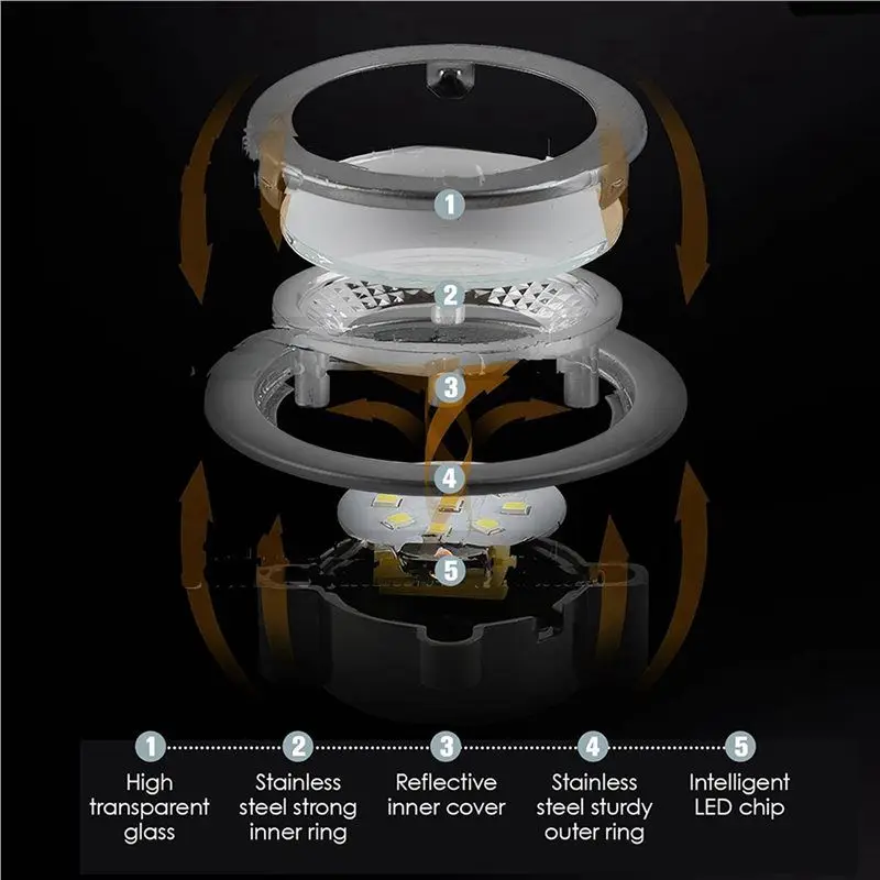 12 فولت تيار مستمر 1.5 واط أضواء غطاء محرك السيارة مع مقبس EL ذكر ، 6 حزمة ثقب خزانة موقد LED ضوء راحة ، لمبة إضاءة المطبخ