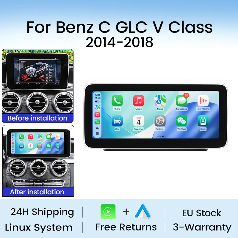 Schermo Touch da 10.25'' 12.3'' con Linux per Mercedes Benz C W205 GLC X253 Classe V V447 2014-2018 NTG5.0, Carplay Wireless, Android Auto, WIFI, BT