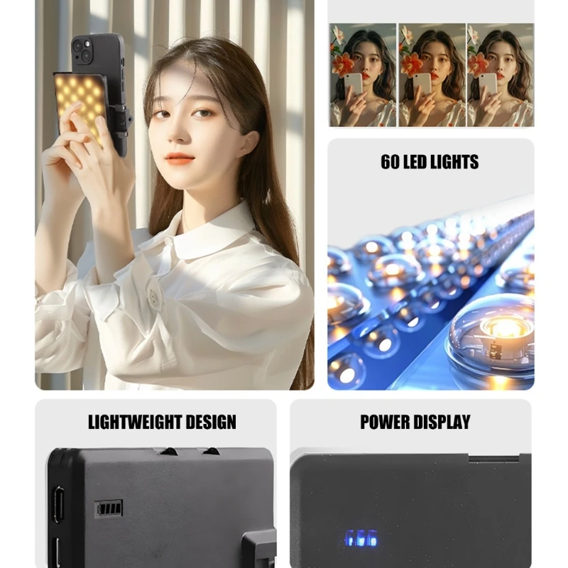 セルフィーライト90度調整可能なビデオフィルライト10ギアの明るさ3ライトモード電話用タブレットK1KFの光をクリップ