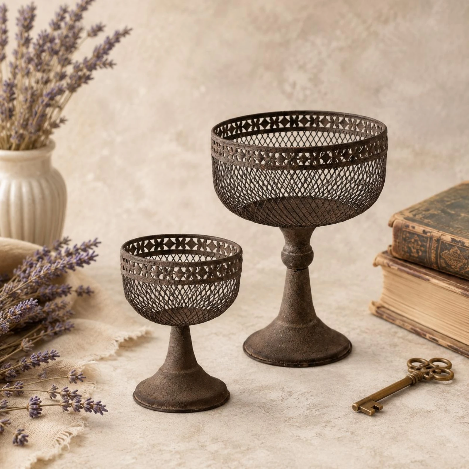 Decorative Iron Planter Openwork Pedestal Planter Home Decoration Perforated Rim Indoor Outdoor Use