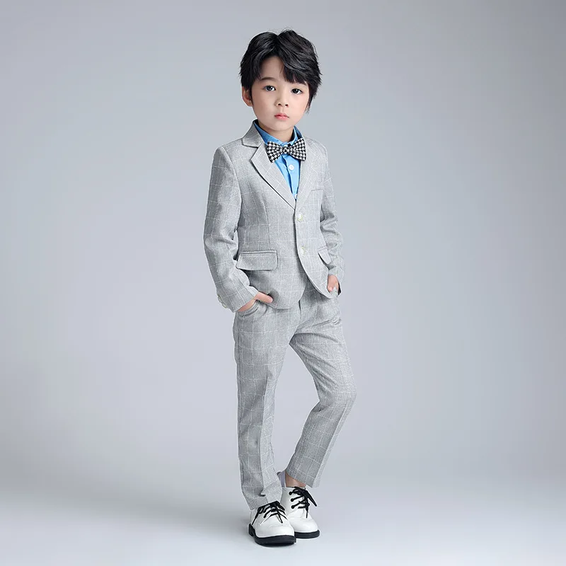 Primavera e autunno nuovo Plaid piccoli vestiti in stile occidentale Gentleman Piano Performance Dress Boy Suit bambini il Costume dell'host