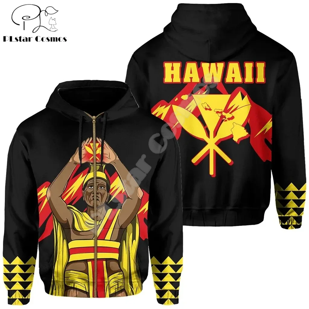 Polynesian Hawaii Kanaka King Country Flag Tribe Hawaiian Vintage Tattoo Retro 3DPrint Pullover Harajuku Funny Hoodies Jacket X3