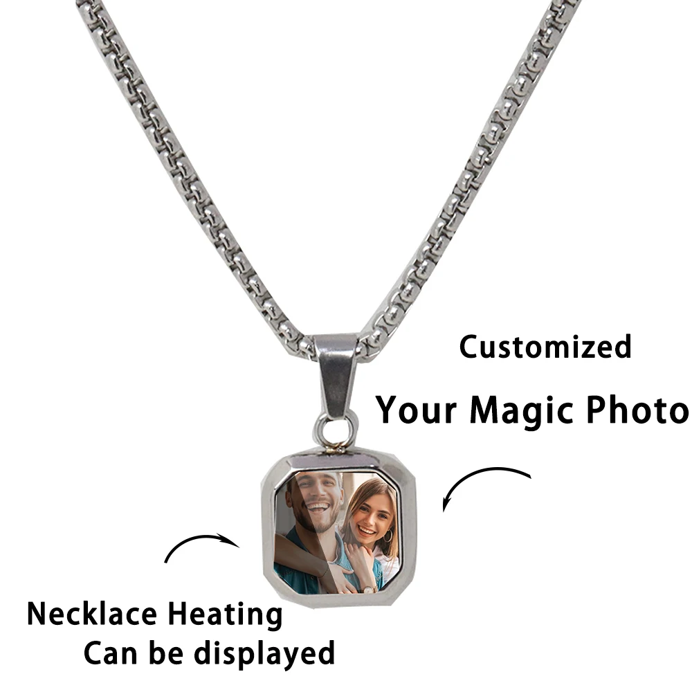 Personalized Heat photo Magic Necklace with Hidden Picture Heat Activated Magic Lover birthday valentines Pet Dog Photo Gift