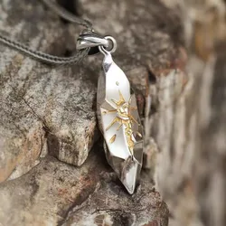 Vintage Wishing Stone Necklace Fashion 925 Silver Men Jewelry Personality Meteorite Color Matching Pendant Sweater Chain KOFSAC
