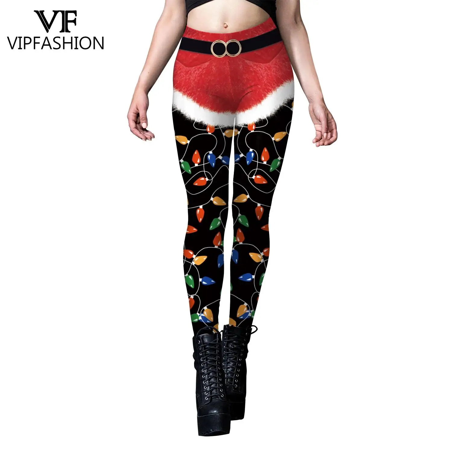 VIP FASHION Women Cosplay Xmas Belt 3D Print Gifts Leggings Christmas Snowflake Pattern Stretchy Skinny Workout Pants