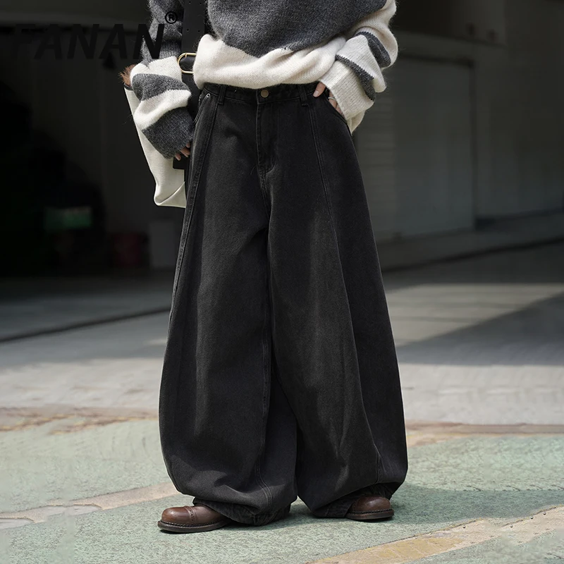 

FANAN винтажные джинсовые брюки для женщин, прямые широкие джинсы с высокой талией, уличная одежда, модные брюки, новинка осени 2023 г.