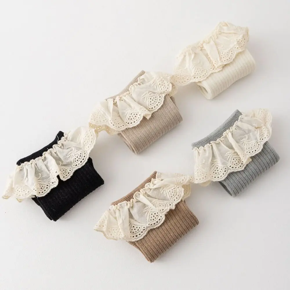 5Pairs Ruffled Edge Baby Calf Socks Baby Long Tube Stripe Infant Cotton Stockings Toddle Lace Trim Cartoon Above Knee Socks